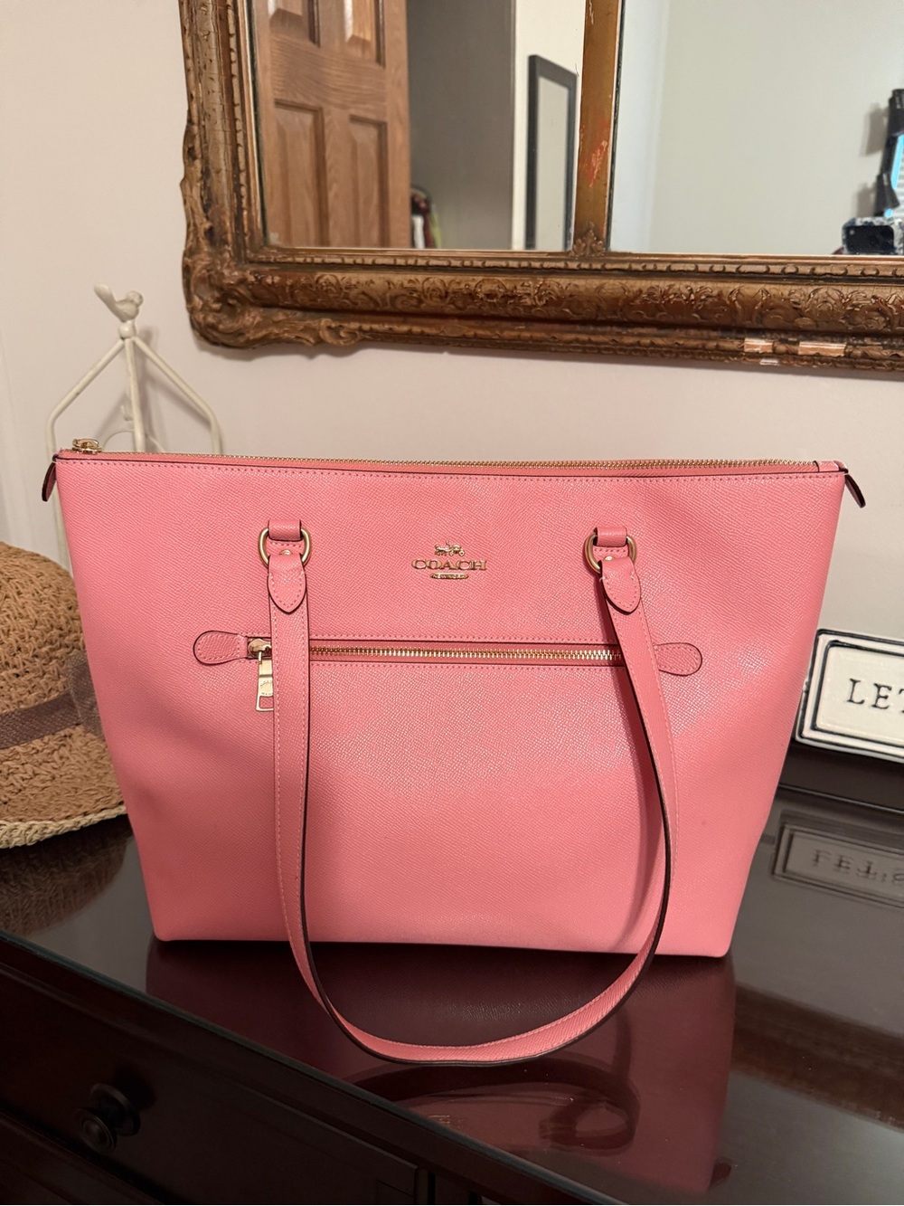 Coach Pink Leather Zip-Top Tote with Exterior Pocket